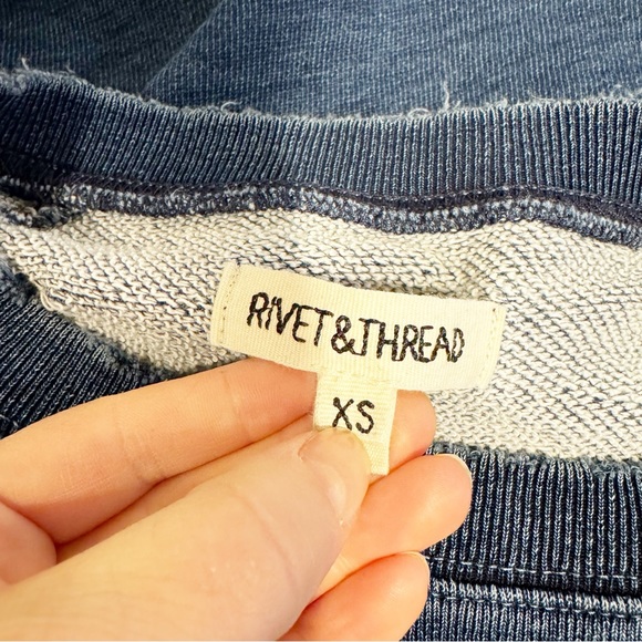 J. Crew / Rivet and Thread | Navy Blue Distressed Thrashed Crewneck Sweater XS - Picture 9 of 11